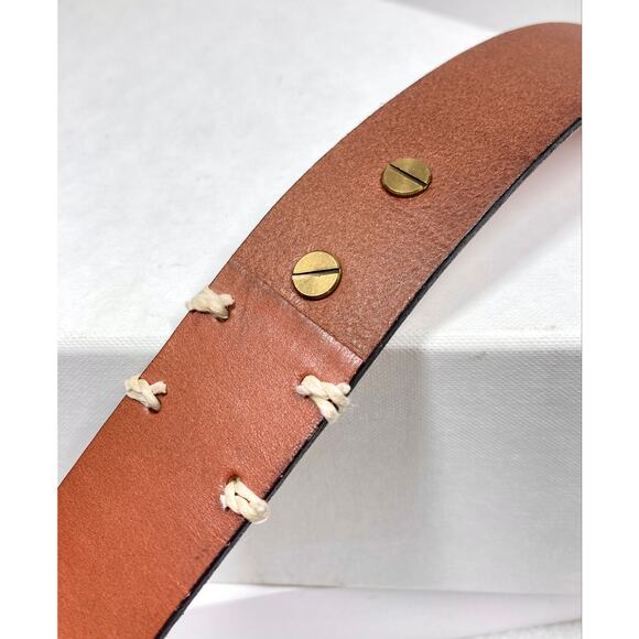 Gap Leather Belt Fold Over Pin Design No Prong Brass Buckle Caramel Color Size M - Picture 9 of 10